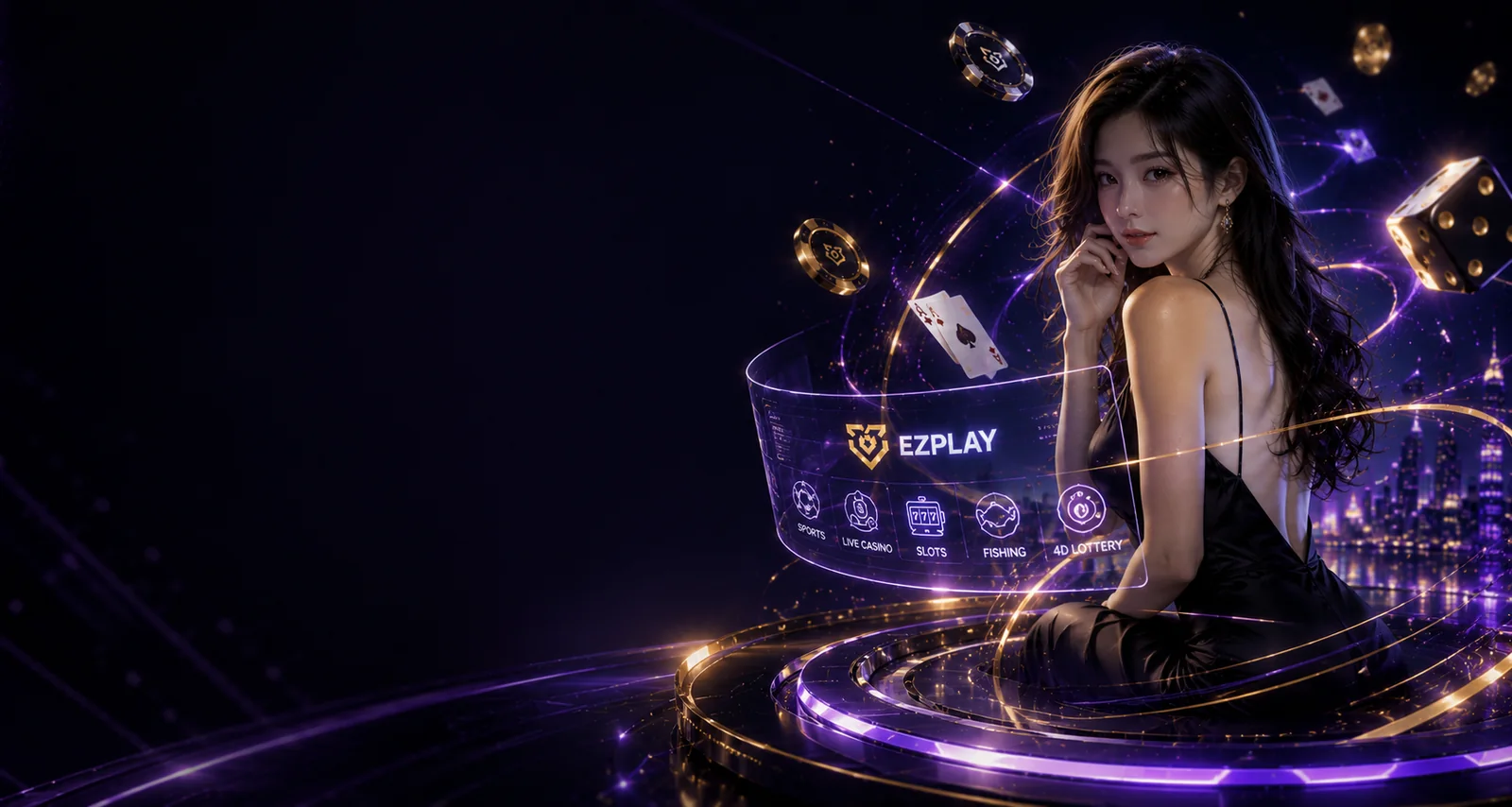 EZPLAY game lobby — slots, live casino, sports, fishing and 4D lottery
